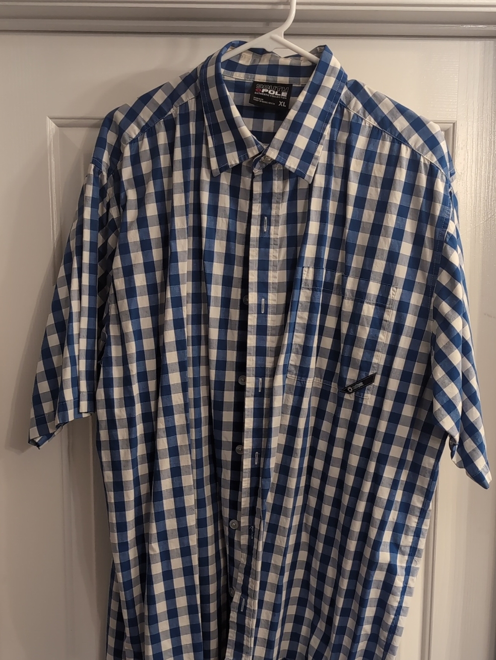 Southpole Blue and White Gingham Short-Sleeve Button-Down Shirt